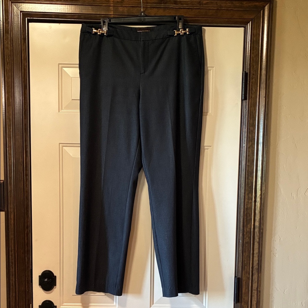 Size 12 Short Dana Buchman Grayish Blue Slacks with Gold Decor at Waist (ABBA)